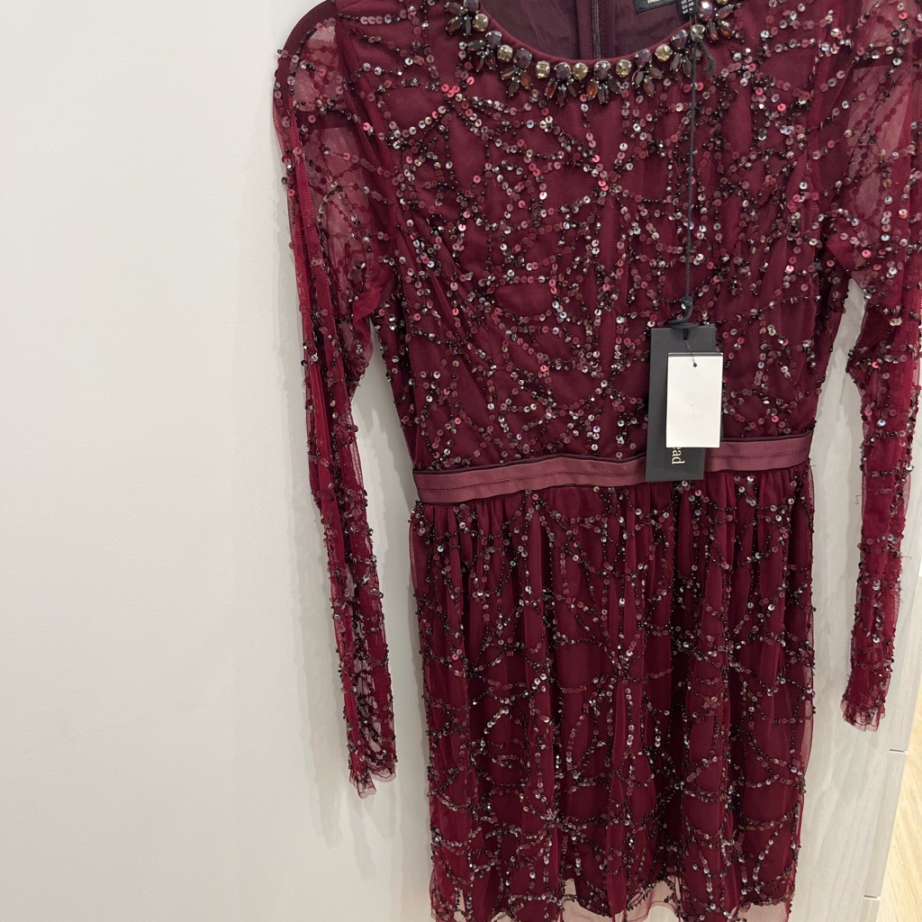 Needle And Thread Sequence Burgundy Cocktail Dress